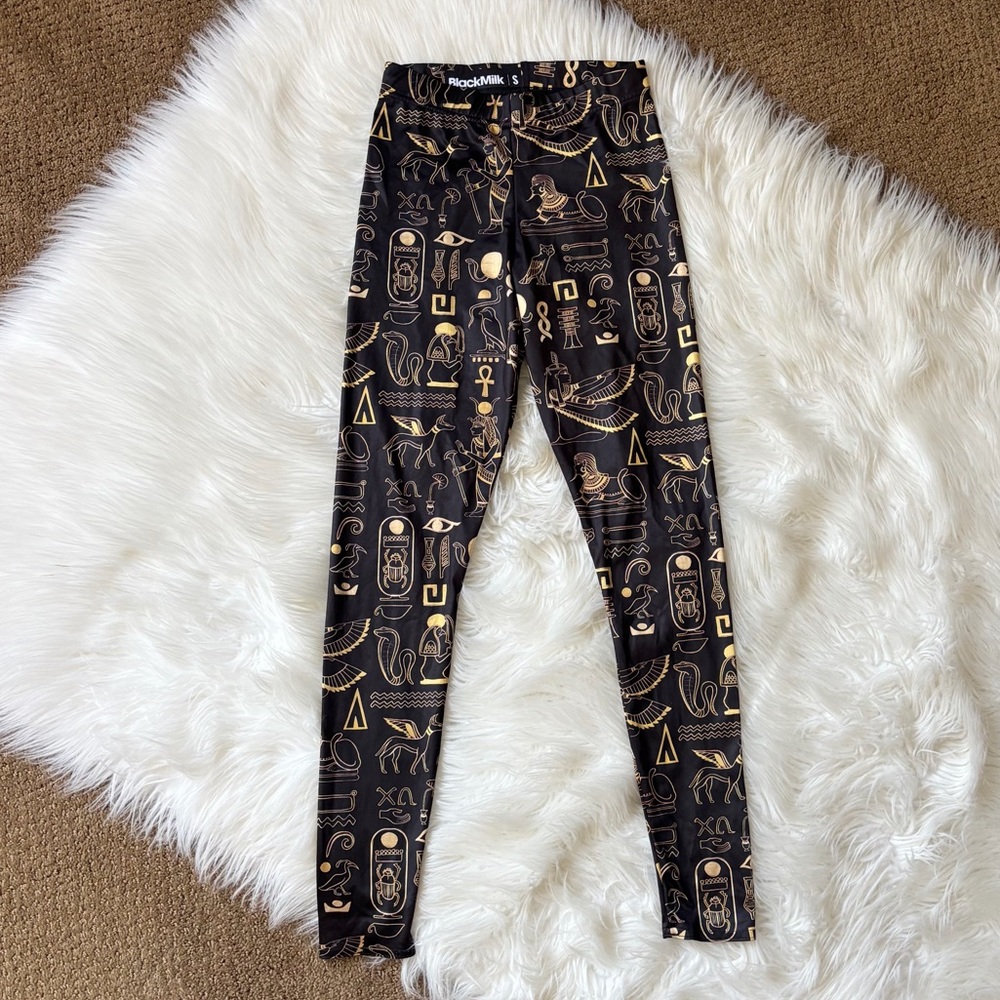 BlackMilk Hieroglyphics Black Gold Leggings Small S